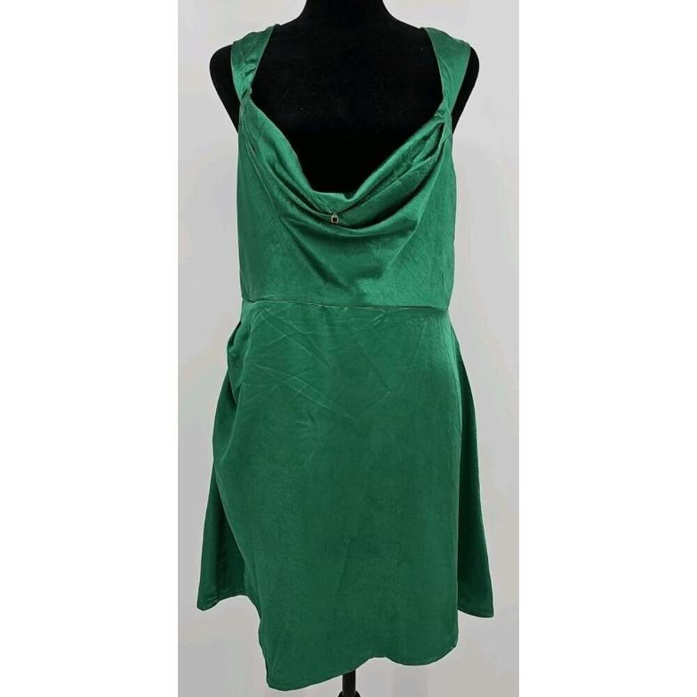 Runaway the Label Women's Slip Dress L Green With Cowl Neckline